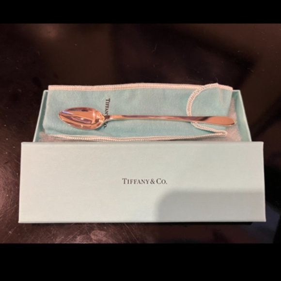 TIFFANY & CO STERLING SILVER Baby Infant Feeding SPOON 6" pouch/box, initials JC - Picture 1 of 4